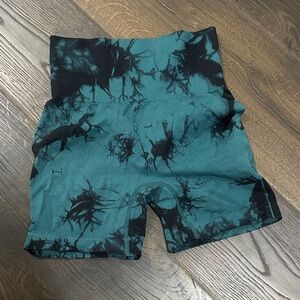 Teal and Black Tie-Dye Shorts
